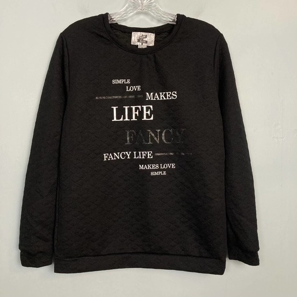 BROOME Allen Black Quilted Simple Love Life Quote Sweatshirt Juniors' Size M - Picture 8 of 12